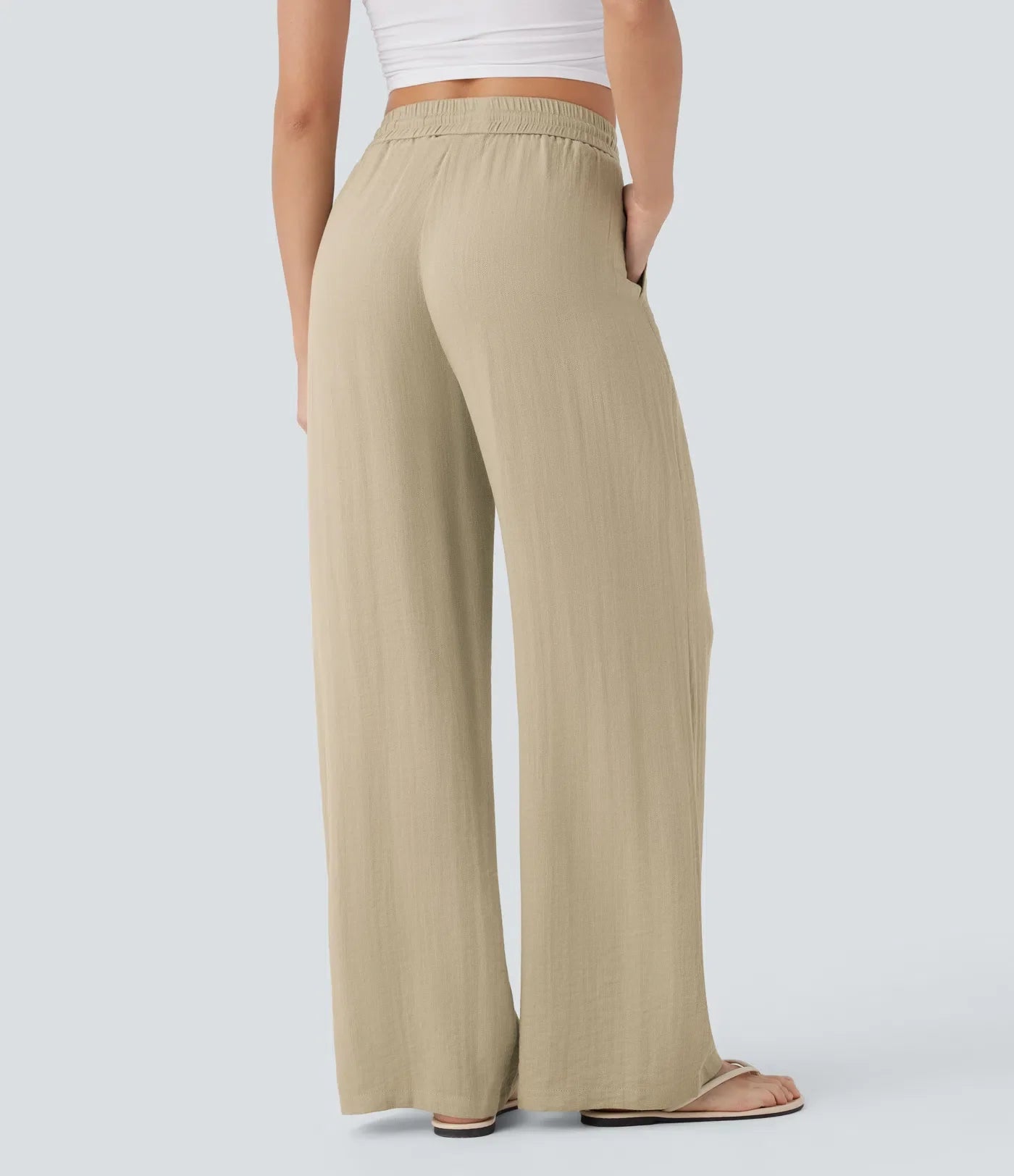 High Waist Wide Leg Linen Pants with Pockets