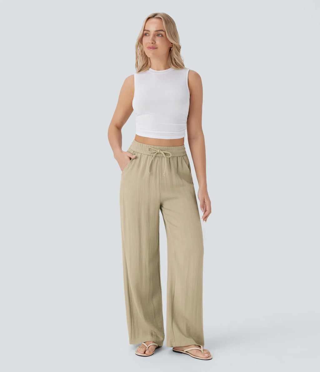 High Waist Wide Leg Linen Pants with Pockets